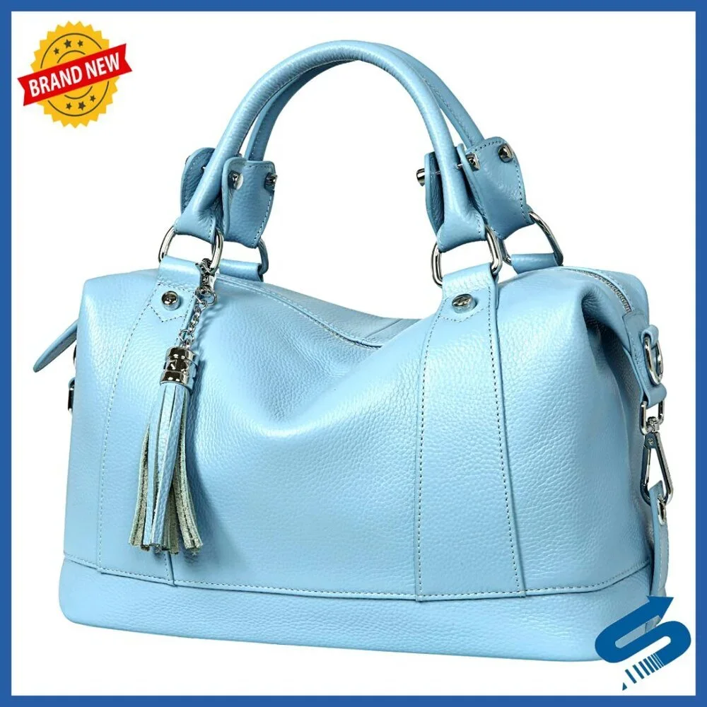 Genuine Leather Satchel Tote Crossbody Bag with Adjustable Strap